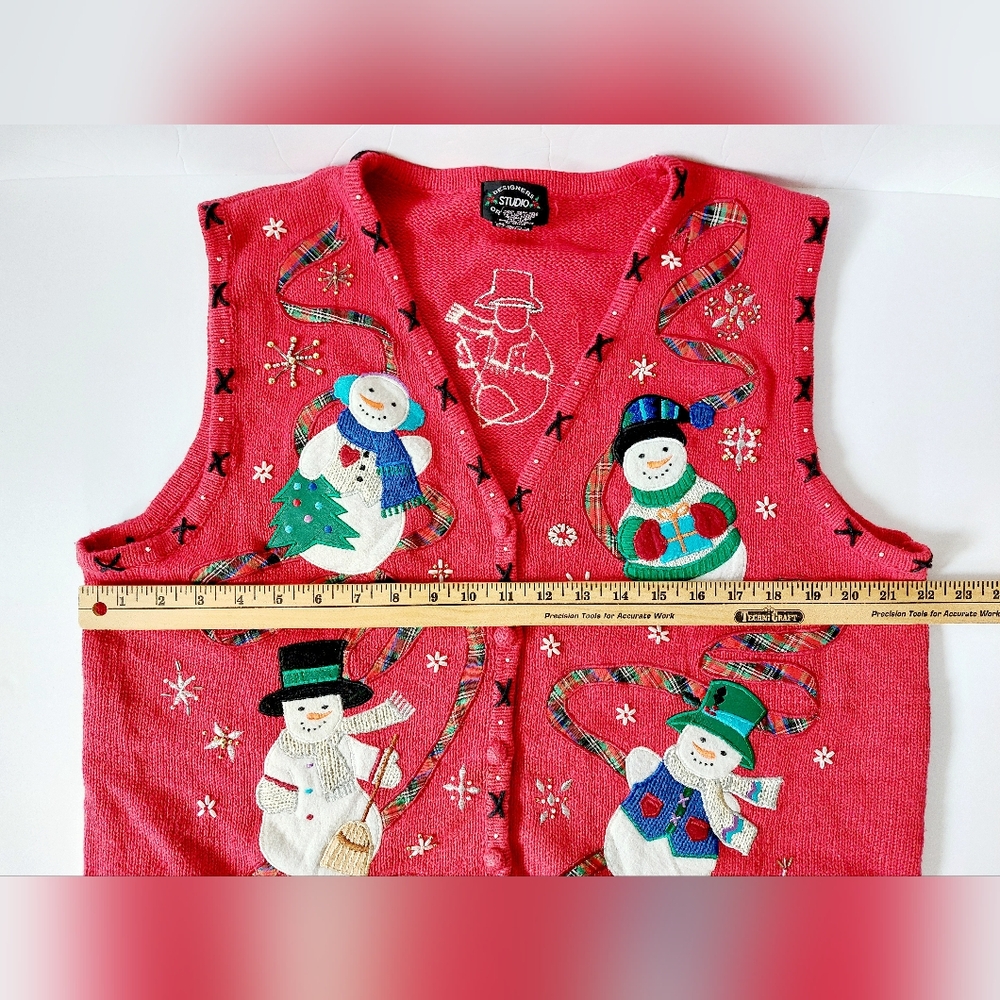 Christmas Ribbon Snowmen Sweater Vest size Large Designer Originals Snowflake - Picture 4 of 5